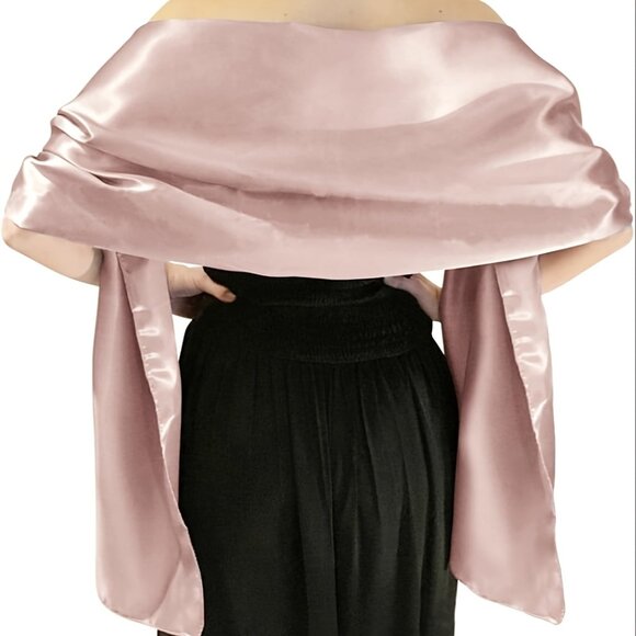 Pink Satin Evening Shawl Wrap – Extra-Long 25.6 × 86.6 in Bridal Pashmina - Picture 4 of 4
